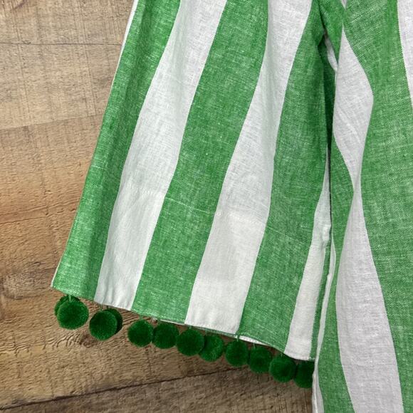 Kate Spade Awning Stripe Pom-Pom Tunic Dress Crop Sleeve White Green SZ Medium - Picture 4 of 14